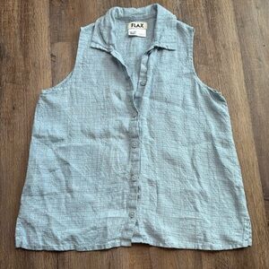 Flax Textured Linen Sleeveless Blouse Lagenlook Small